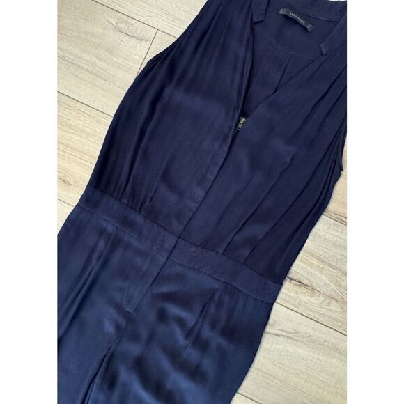 ZARA Basic S Small Women’s V-NECK JUMPSUIT Jumper Navy Zipper Holiday romper - Picture 5 of 7